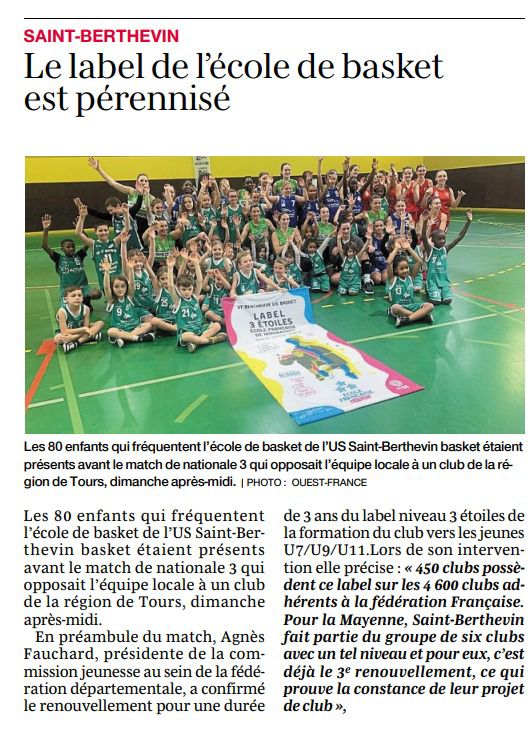 Le label de l'école de basket est pérennisé